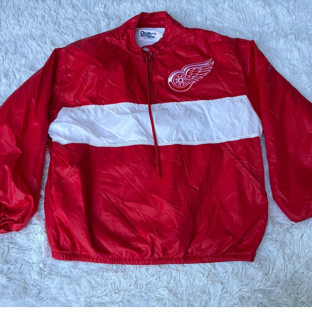 Vintage Chalk Line Detroit Red Wings Windbreaker Jacket Mens Large USA